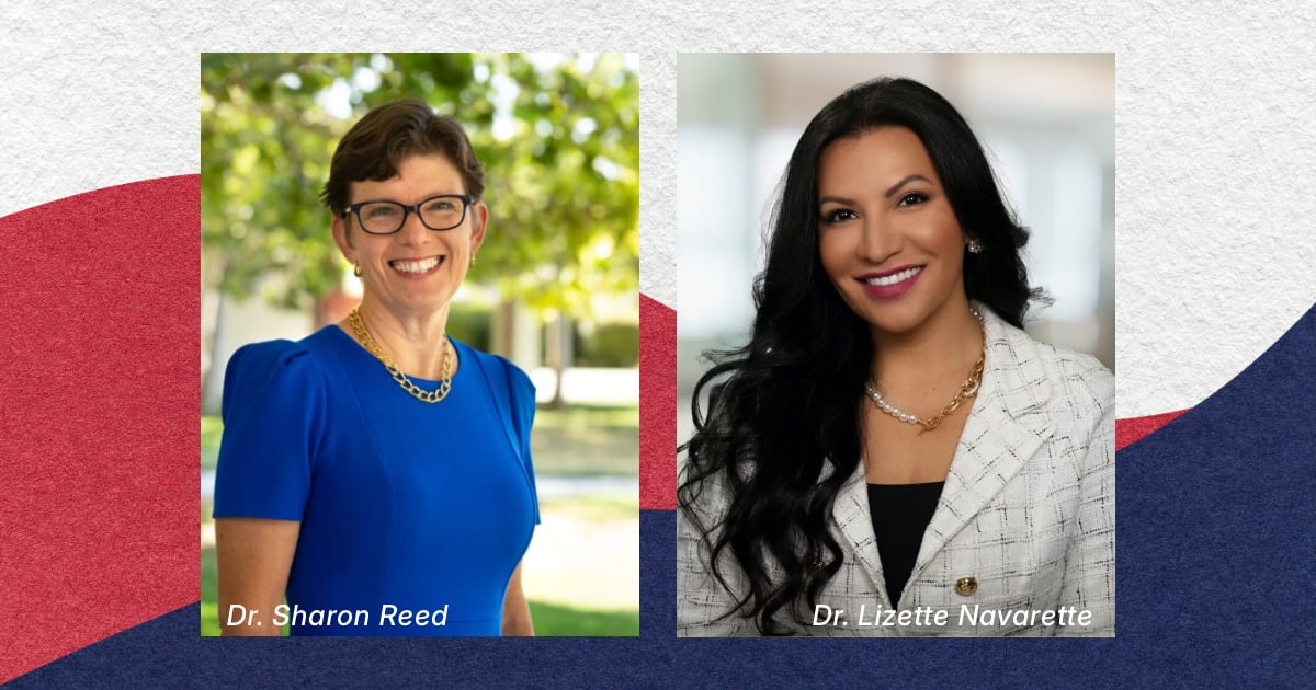 Headshots of Drs Reed and Navarette agains a red, white and blue background