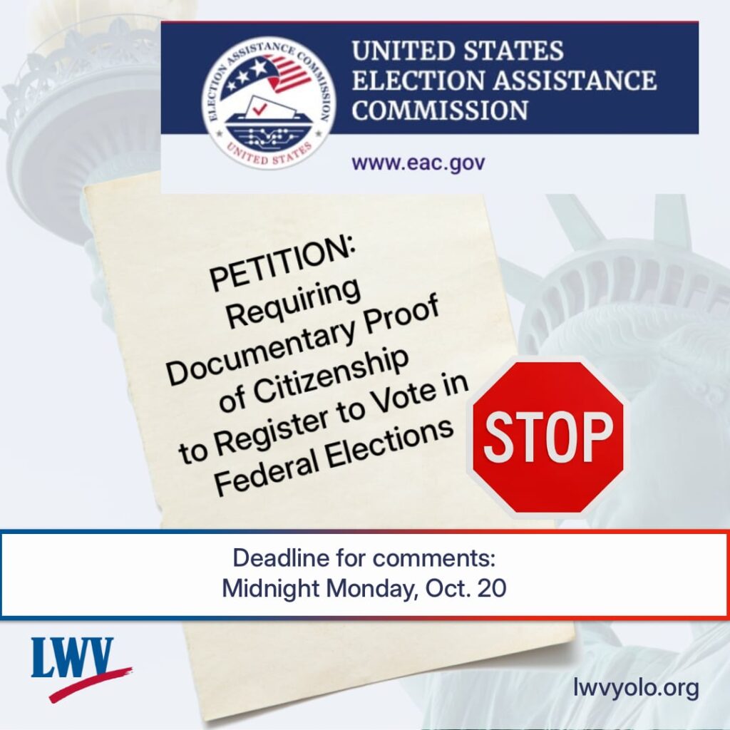 United States Election Assistance Commission. STOP Petition requiring DPOC for Federal Elections. Deadline for comments: Midnight Monday Oct 20