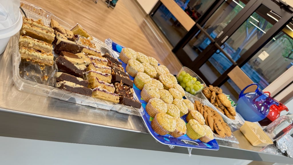 Sweets spread out on a metal countertop