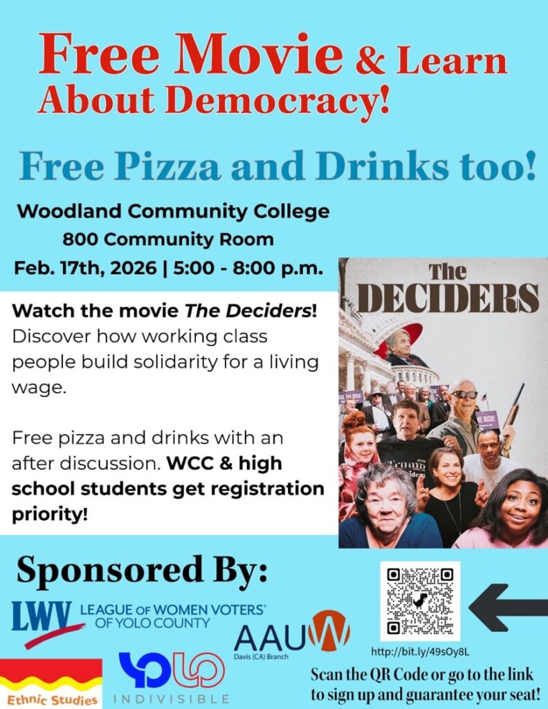 Free Movie and Learn About Democracy - Free Pizza and Drinks too - Woodland Community College, 800 Community Room, Feb. 17th, 2026, 5 pm to 8 pm