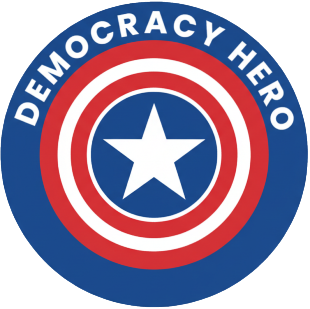 Democracy Hero Sponsorship emblem. A circle like Captain America's shield